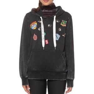 Desigual College Patch Hoodie Charcoal Black Size medium